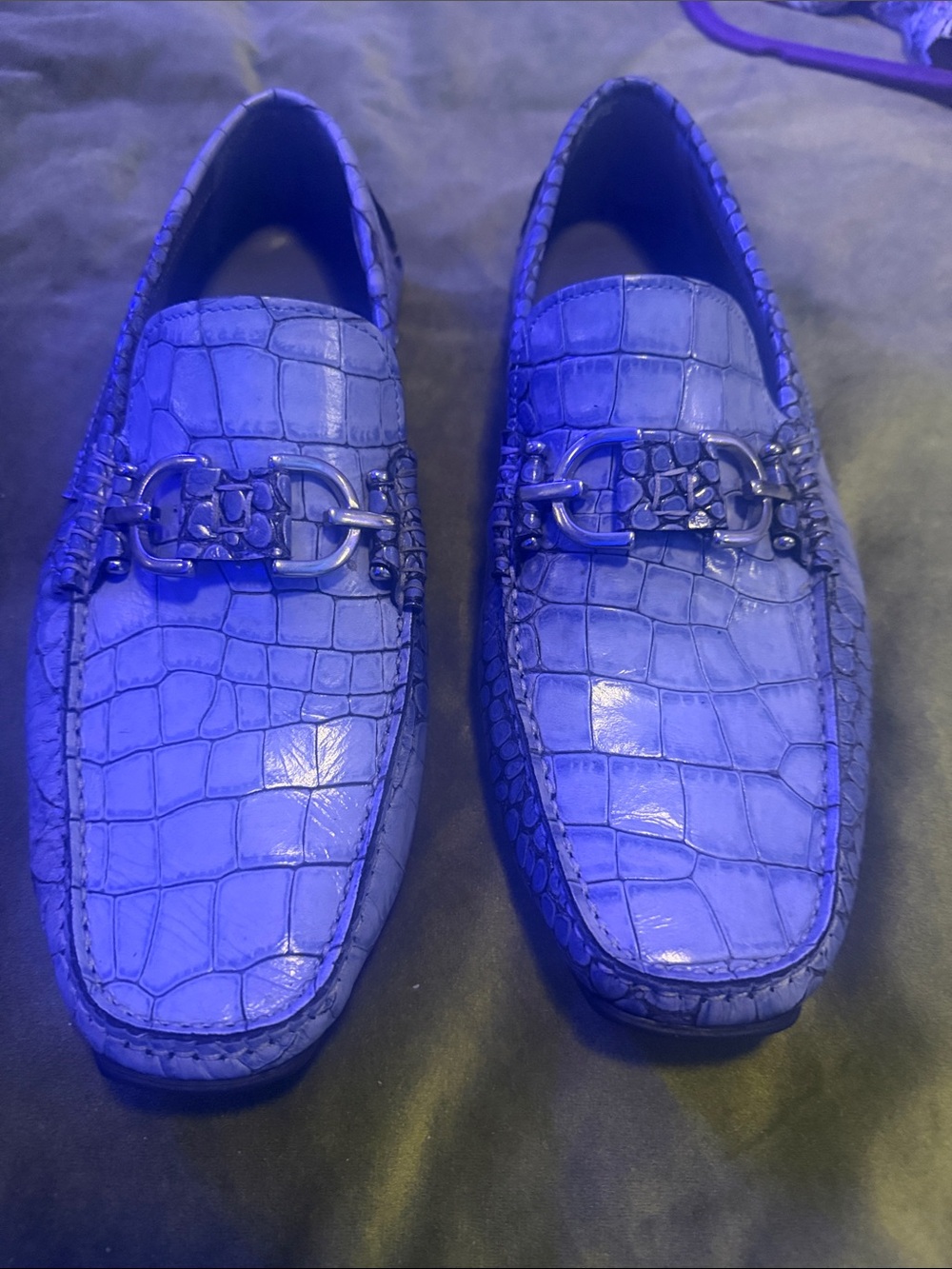 Donald pliner 9.5 Croc-Embossed Leather Bit Loafers for Men